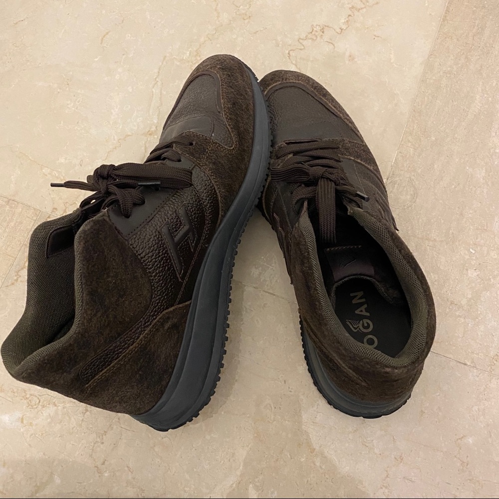 Hogan Mens Suede Brown Leather Shoes View 2